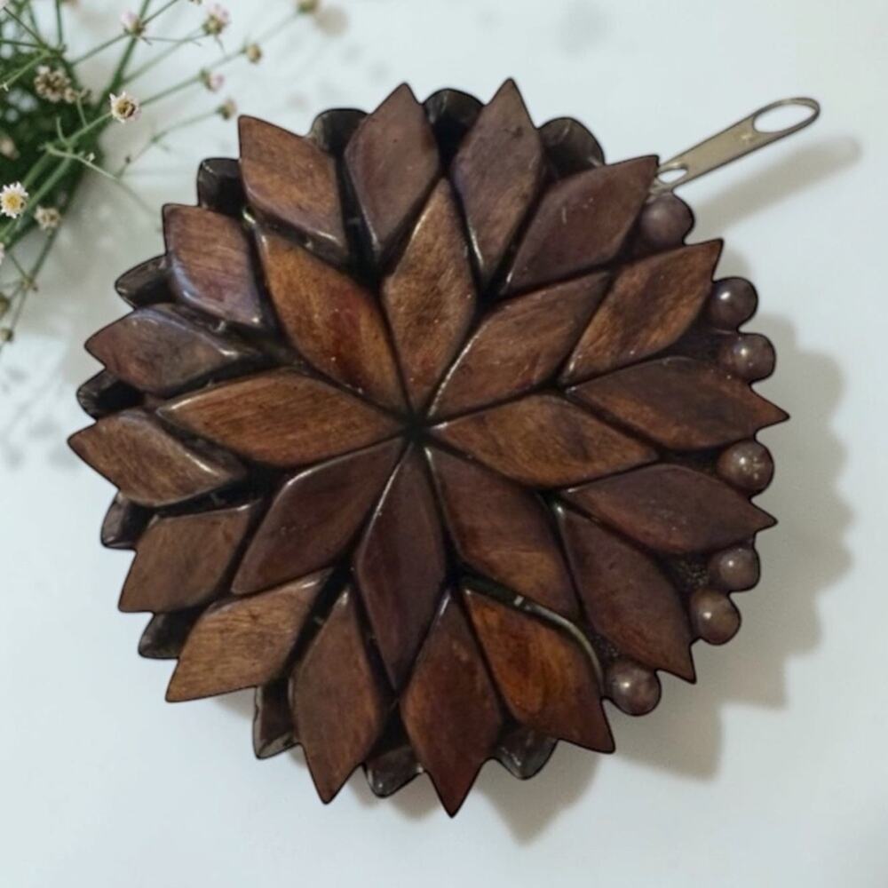 VINTAGE COIN PURSE Wood HANDMADE Flower Zip BRAZIL Fast Shipping 3358-23